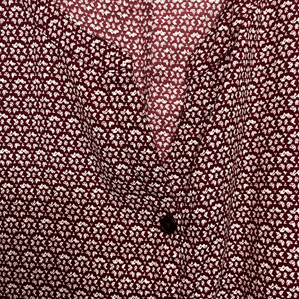 Catherines Maroon and White Printed Button-Up Blouse - Picture 2 of 4